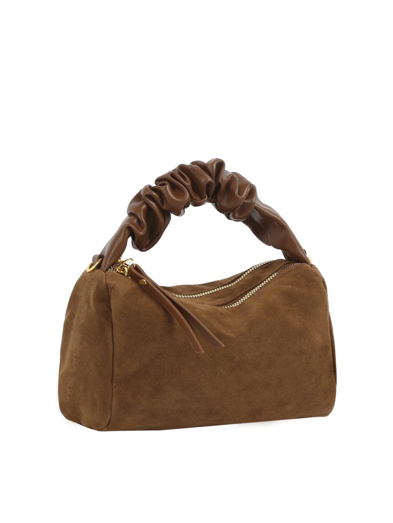 GMS0095 Faux Suede Ruched Handle Crossbody/Satchel Bag - MiMi Wholesale