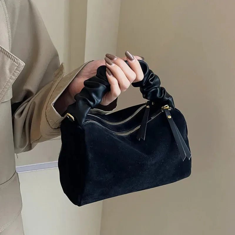 GMS0095 Faux Suede Ruched Handle Crossbody/Satchel Bag - MiMi Wholesale