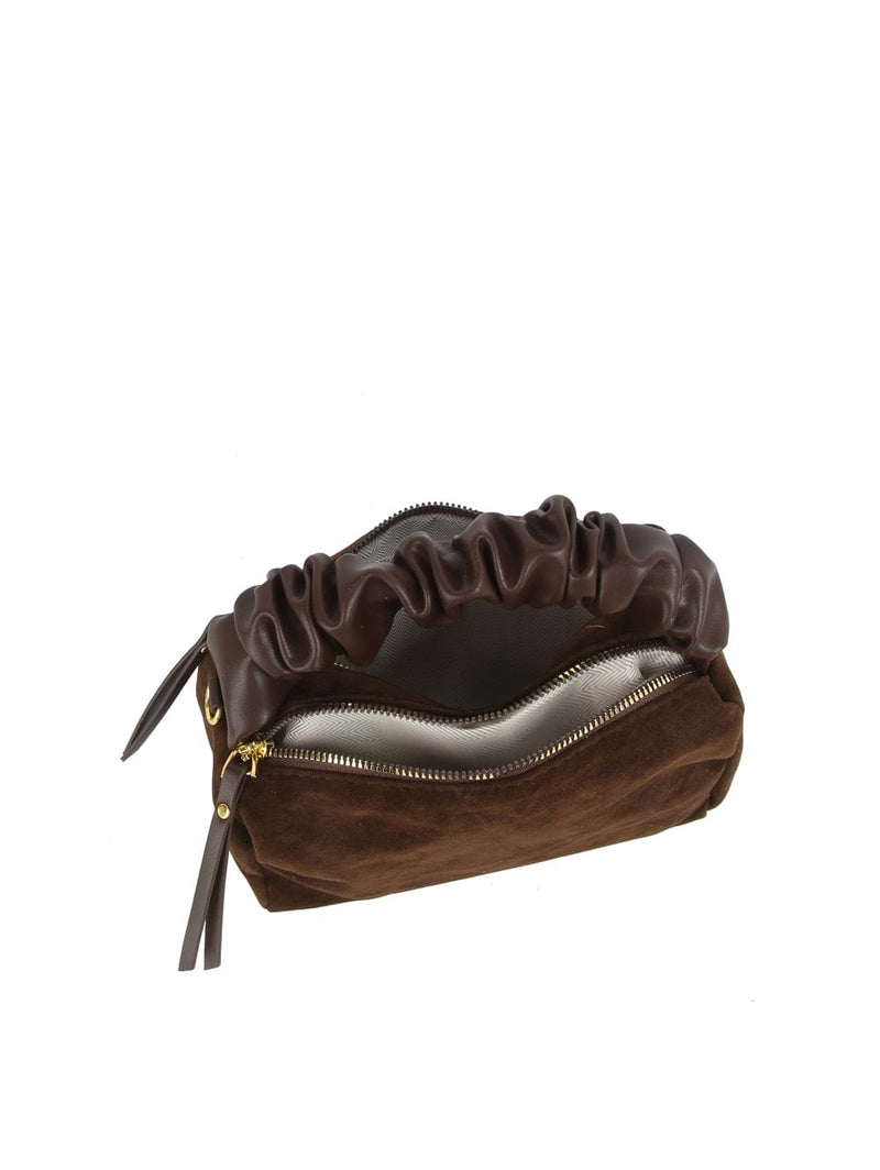 GMS0095 Faux Suede Ruched Handle Crossbody/Satchel Bag - MiMi Wholesale