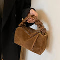 GMS0095 Faux Suede Ruched Handle Crossbody/Satchel Bag - MiMi Wholesale