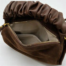 GMS0095 Faux Suede Ruched Handle Crossbody/Satchel Bag - MiMi Wholesale