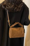 GMS0095 Faux Suede Ruched Handle Crossbody/Satchel Bag - MiMi Wholesale