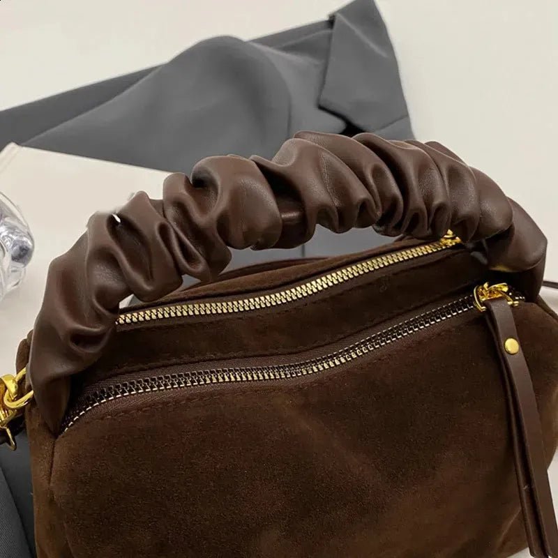 GMS0095 Faux Suede Ruched Handle Crossbody/Satchel Bag - MiMi Wholesale