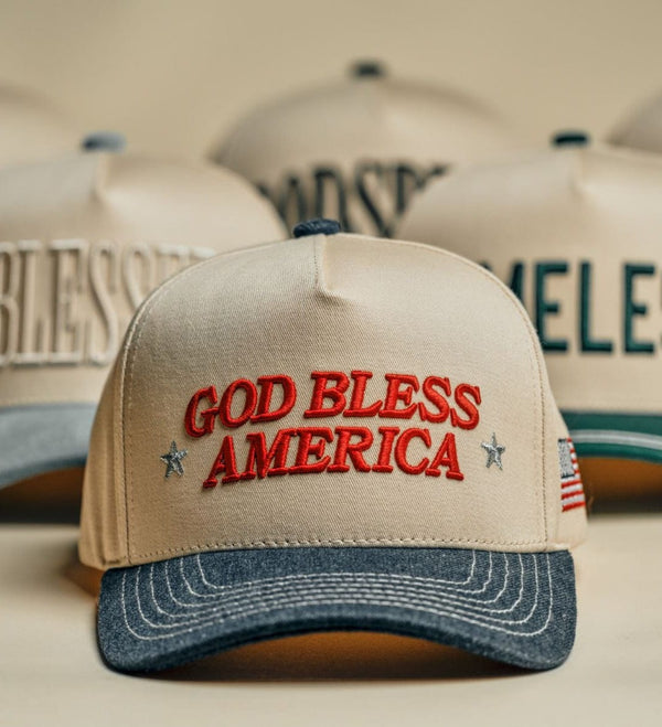 TCM0067 Two Tone God Bless America Embroidered Trucker Hat