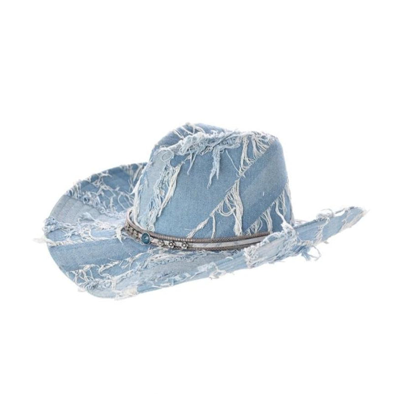 H3444 Distressed Denim Cowboy Hat - MiMi Wholesale