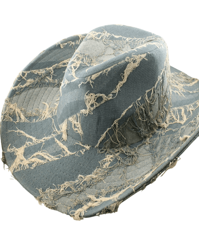 H3444 Distressed Denim Cowboy Hat - MiMi Wholesale