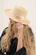 H3522 Straw Panama Hat With Pearl Flower Band - MiMi Wholesale