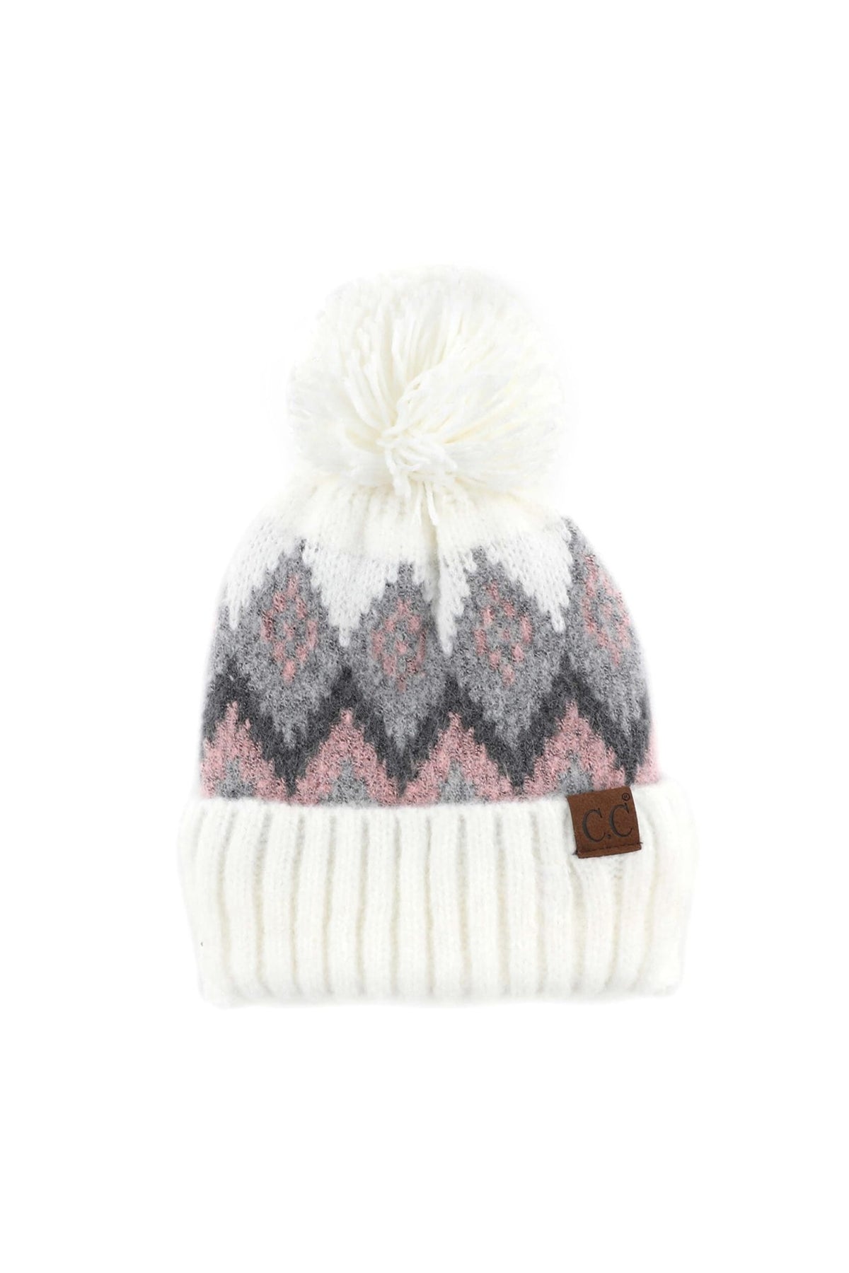 HAT-3816 Avery Aztec Chevron Pom Beanie - MiMi Wholesale