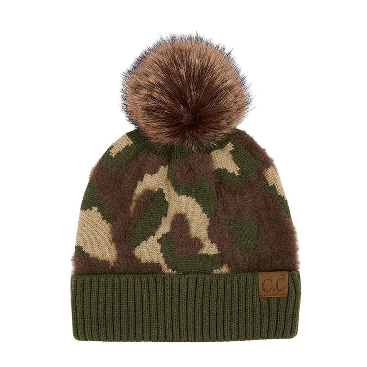 HAT4005 Abstract Camo Pom Beanie - MiMi Wholesale