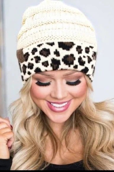 HAT80 Leopard Cuff Rib Beanie - MiMi Wholesale