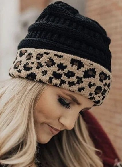 HAT80 Leopard Cuff Rib Beanie - MiMi Wholesale