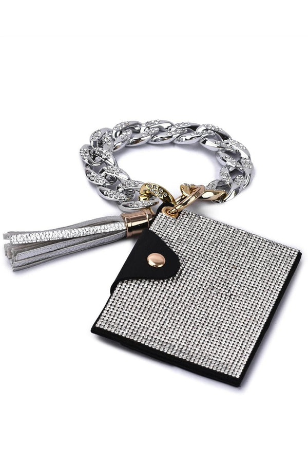 HB23277 Rhinestone Keychain Bracelet Wallet With Chain Bangle - MiMi Wholesale