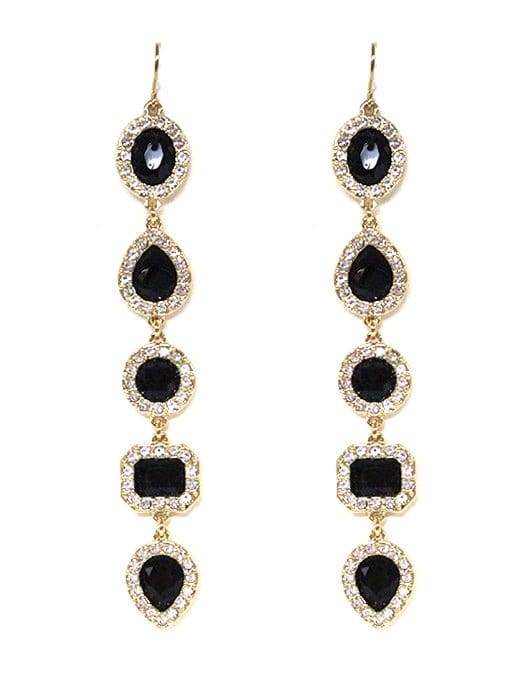 HE2014 Black Gemstone CZ Long Dangle Earrings - MiMi Wholesale