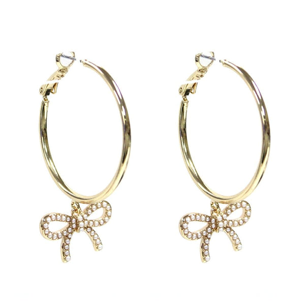 HE4066 Pearl Ribbon Hoop Earrings - MiMi Wholesale