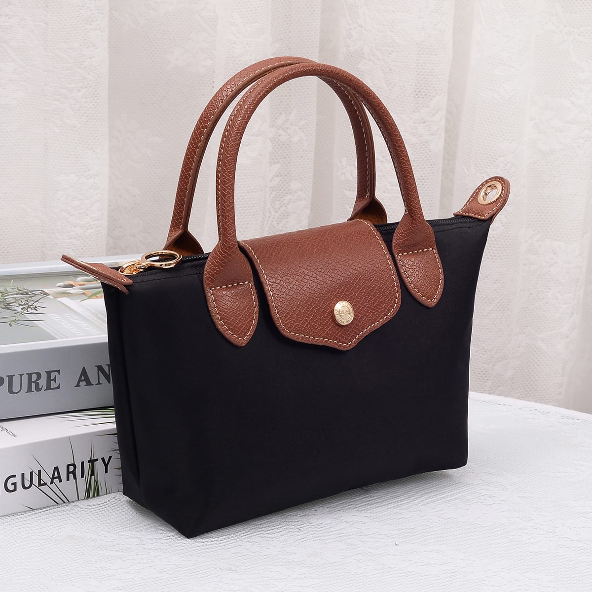 HM782 Britney Nylon Double Handle Crossbody Bag - MiMi Wholesale