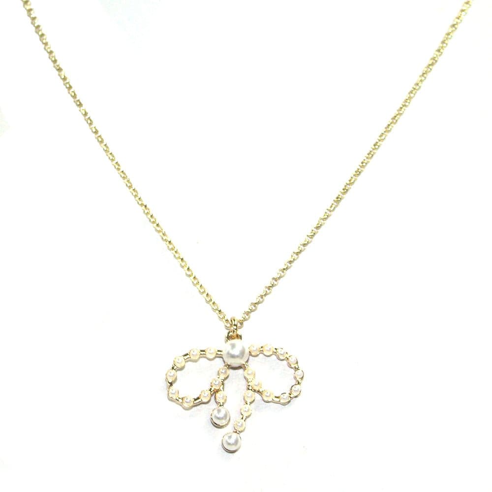 HN4038 Pearl Ribbon Necklace - MiMi Wholesale