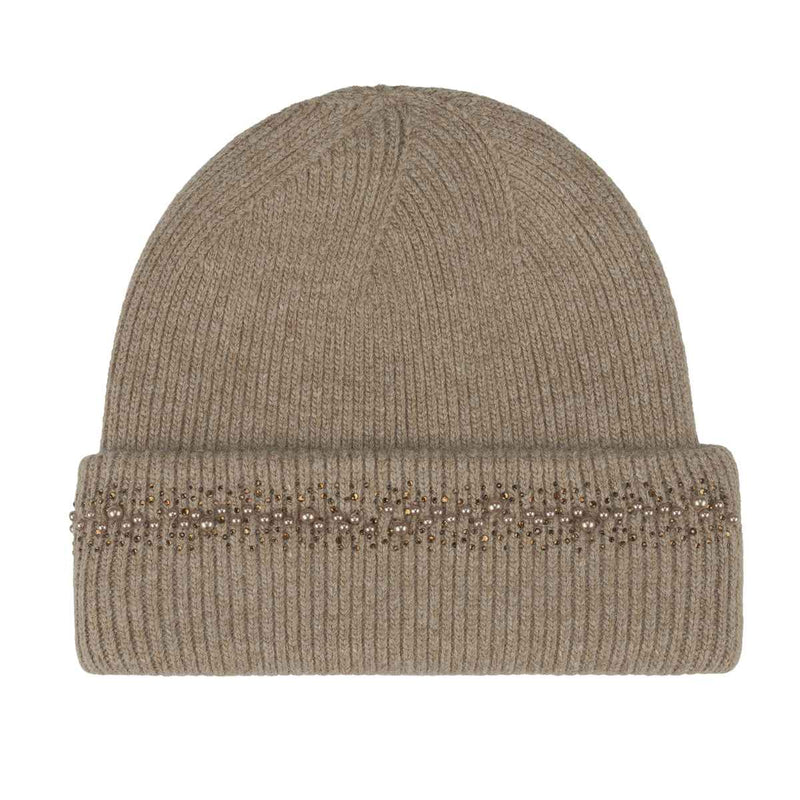 HTC0067 Pearl and Rhinestone Angora Cuff Beanie - MiMi Wholesale