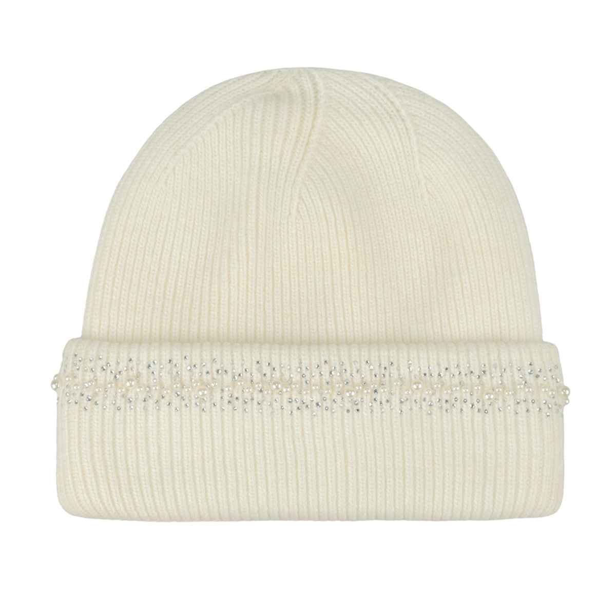 HTC0067 Pearl and Rhinestone Angora Cuff Beanie - MiMi Wholesale