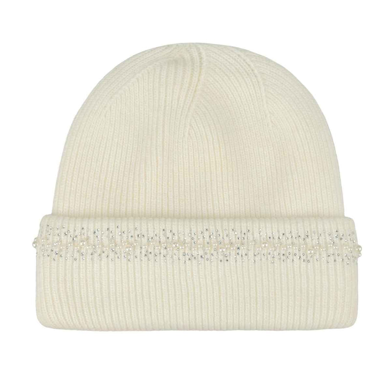 HTC0067 Pearl and Rhinestone Angora Cuff Beanie - MiMi Wholesale