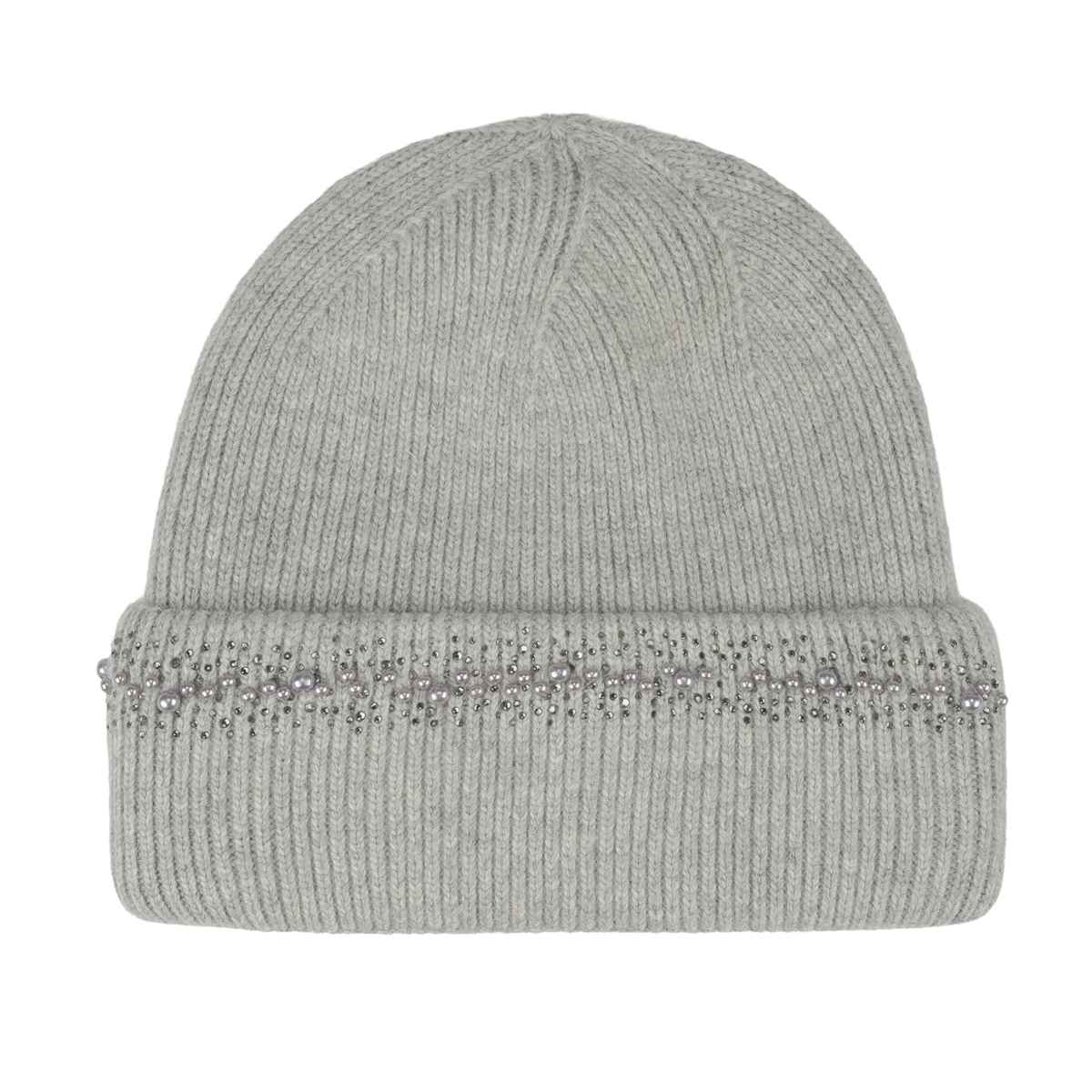 HTC0067 Pearl and Rhinestone Angora Cuff Beanie - MiMi Wholesale