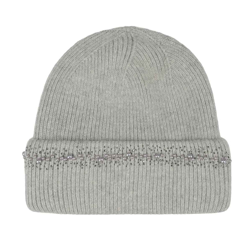 HTC0067 Pearl and Rhinestone Angora Cuff Beanie - MiMi Wholesale