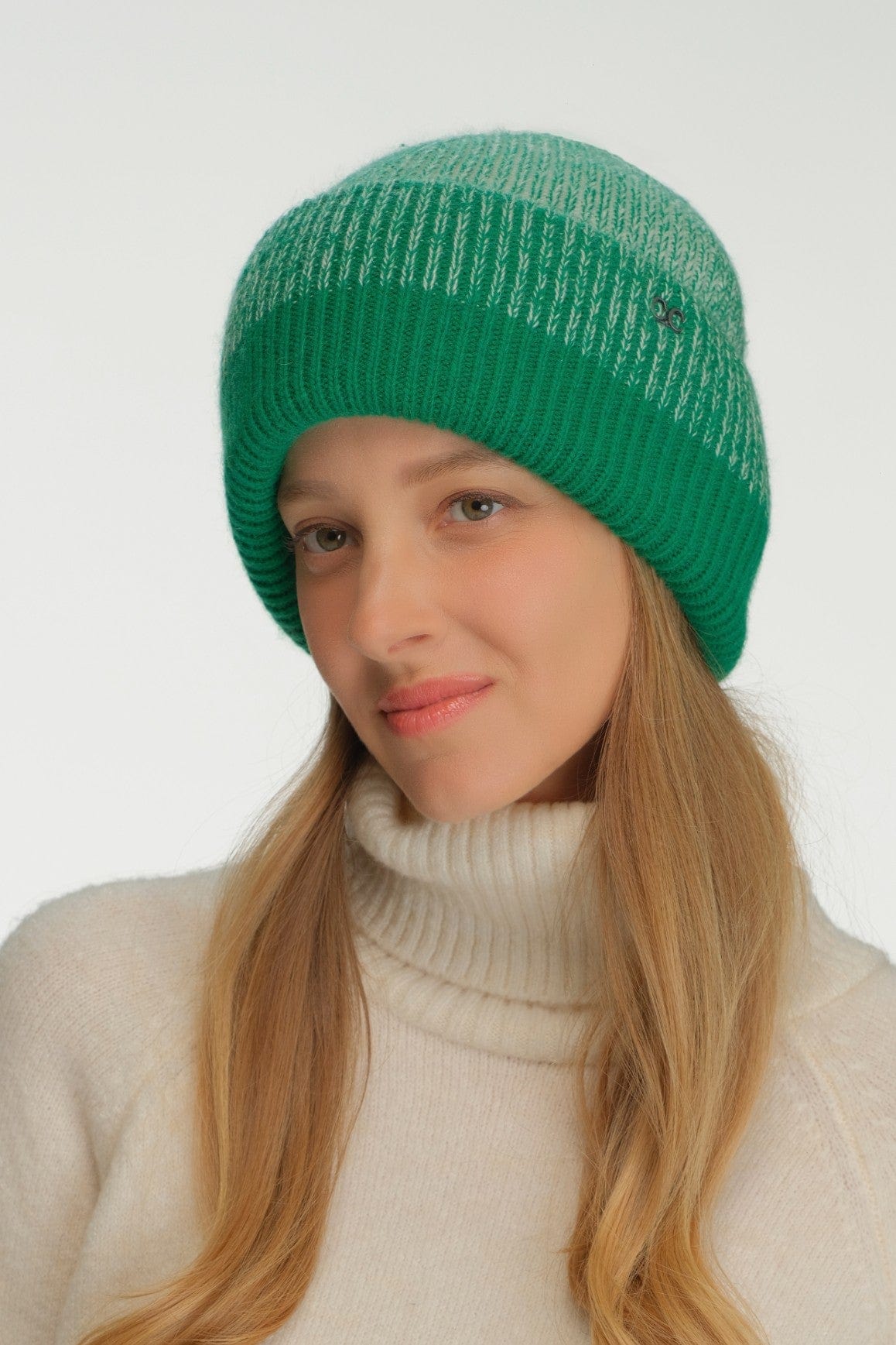 HTC0068 Two Tone Heather Stripe Cuff Beanie - MiMi Wholesale