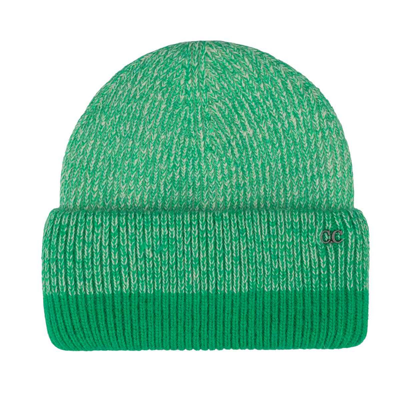 HTC0068 Two Tone Heather Stripe Cuff Beanie - MiMi Wholesale