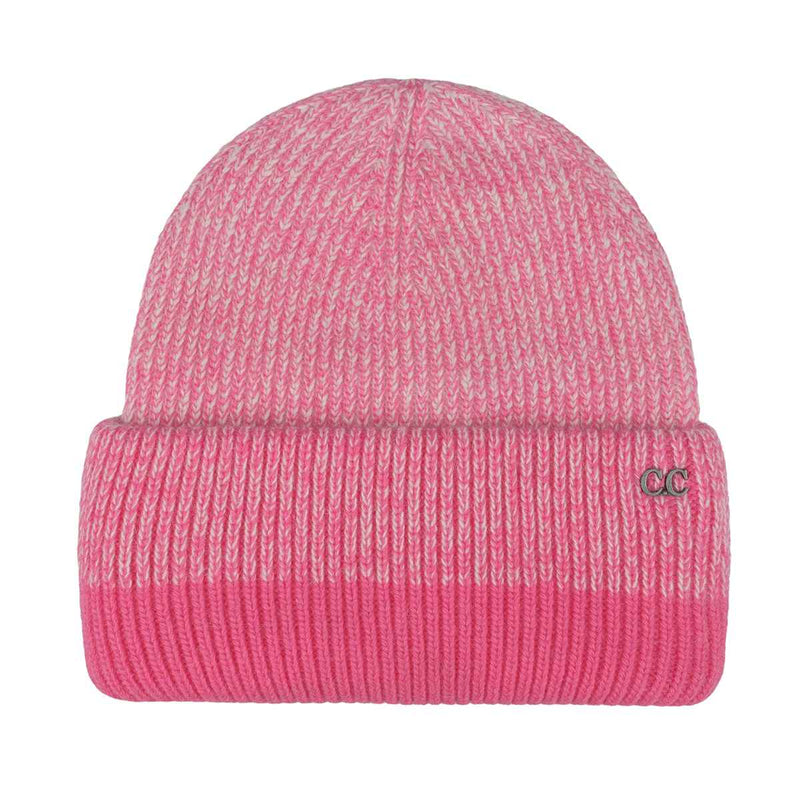 HTC0068 Two Tone Heather Stripe Cuff Beanie - MiMi Wholesale