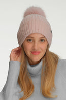 HTC0069 Glass Bead Cuff Faux Fur Pom Beanie - MiMi Wholesale