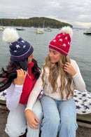 HTC0120 All Over Star and Stripe Cuff Pom Beanie - MiMi Wholesale