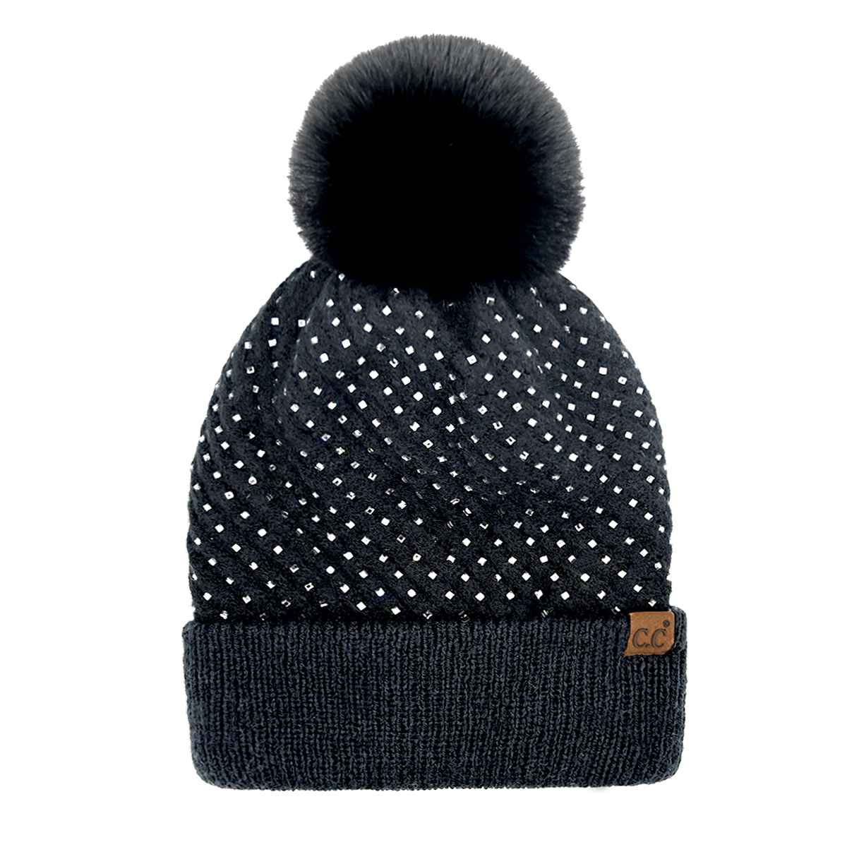HTE0101 All Over Rhinestone Pom Beanie - MiMi Wholesale