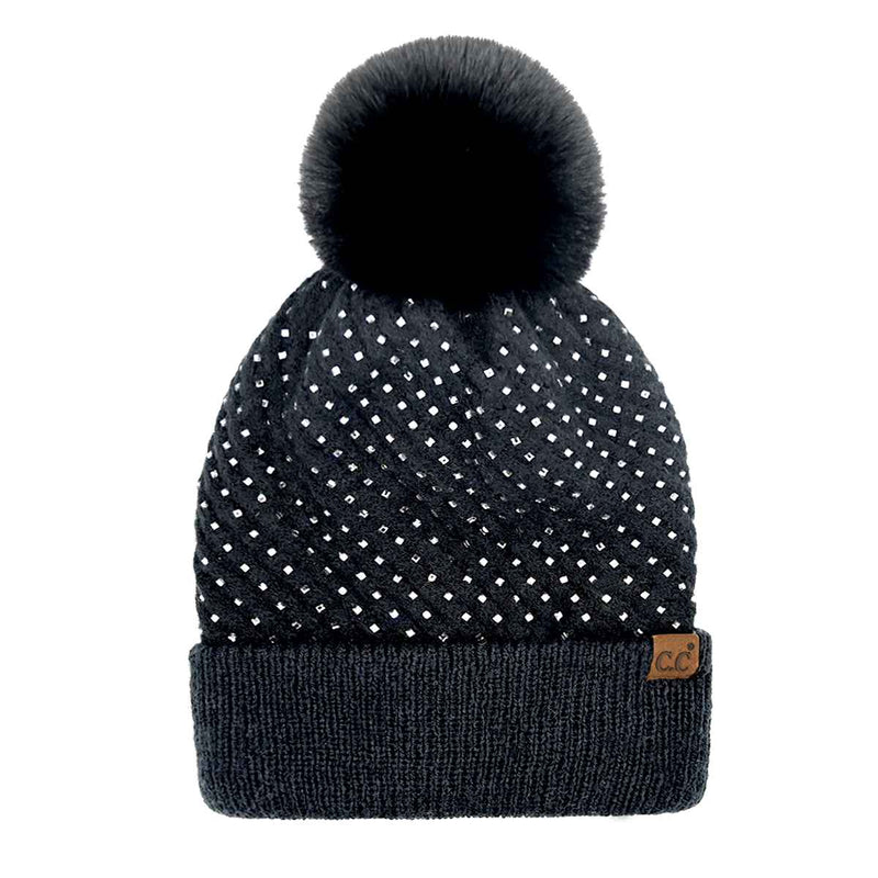 HTE0101 All Over Rhinestone Pom Beanie - MiMi Wholesale