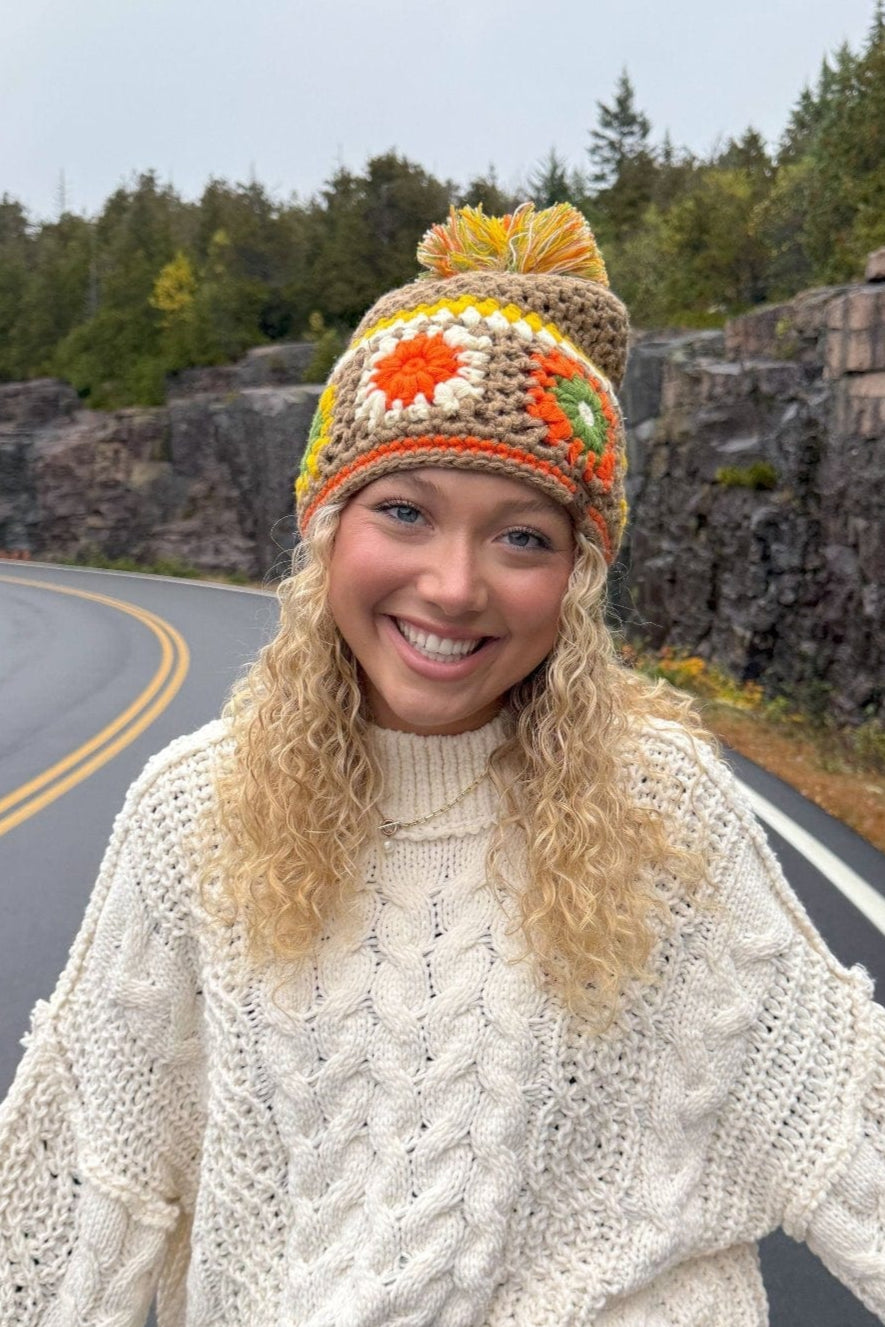 HTE0115 Handmade Crochet Pom Beanie - MiMi Wholesale