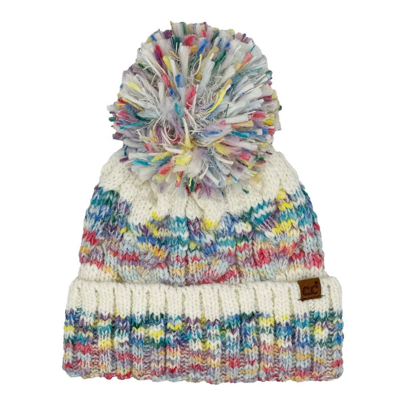 HTE0137 Multi Color Cable Pom Beanie - MiMi Wholesale