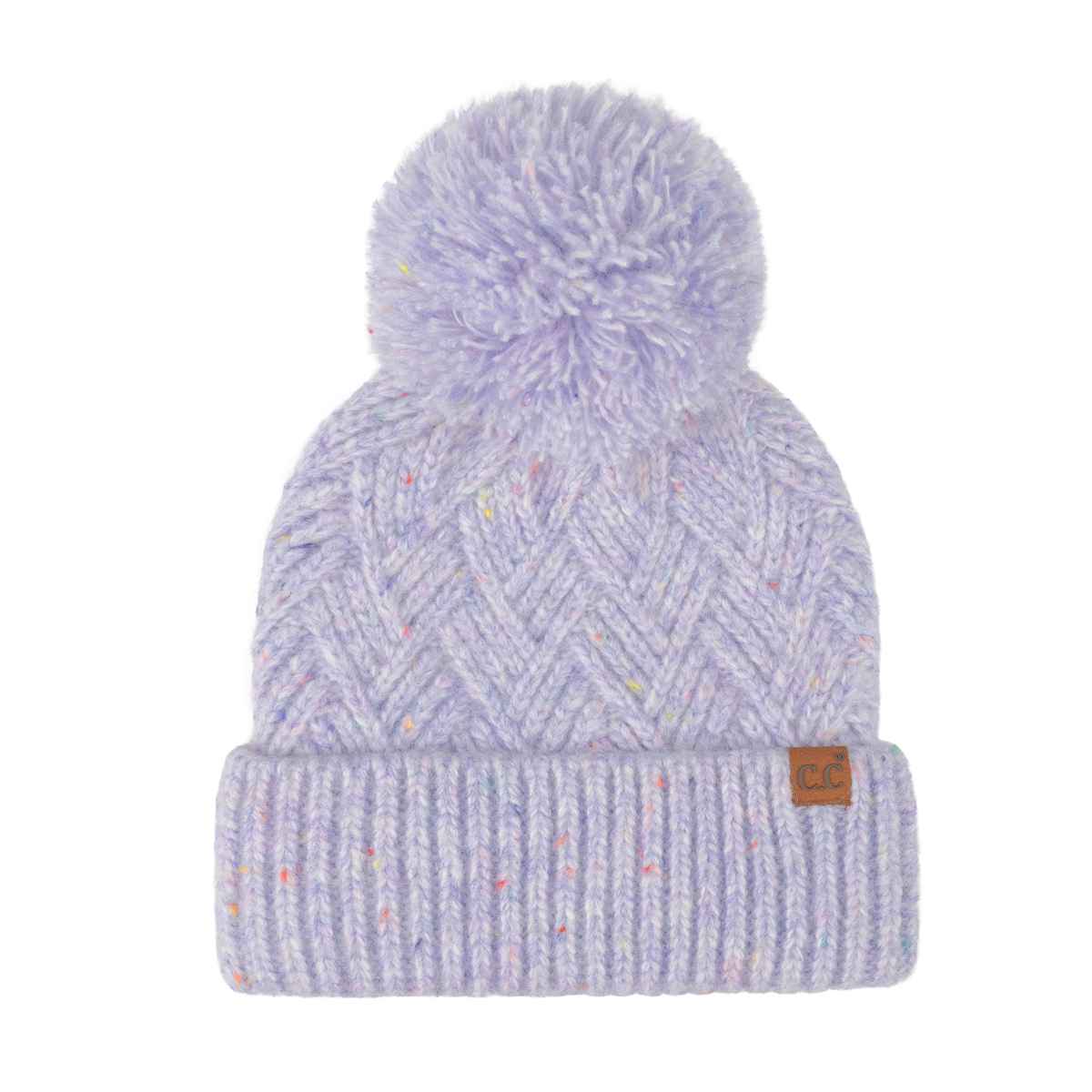 HTE0143 Criss Cross Pattern Yarn Pom Beanie - MiMi Wholesale