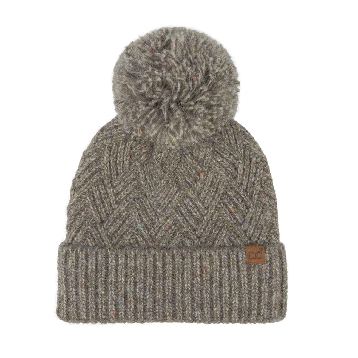 HTE0143 Criss Cross Pattern Yarn Pom Beanie - MiMi Wholesale