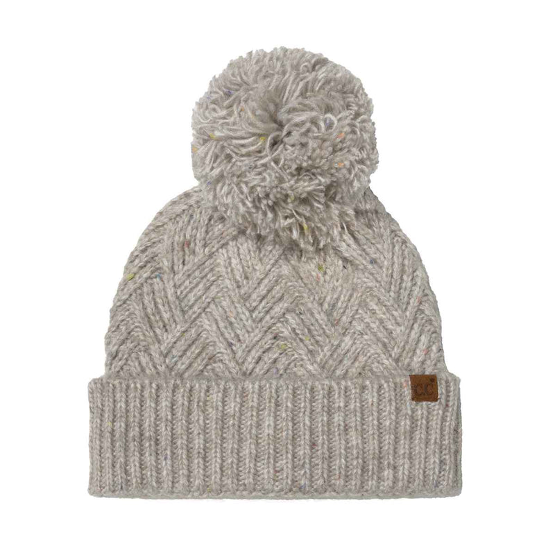 HTE0143 Criss Cross Pattern Yarn Pom Beanie - MiMi Wholesale