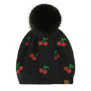HTE0170 Cherry Rhinestone Pom Beanie - MiMi Wholesale
