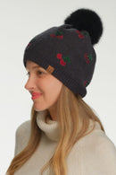 HTE0170 Cherry Rhinestone Pom Beanie - MiMi Wholesale