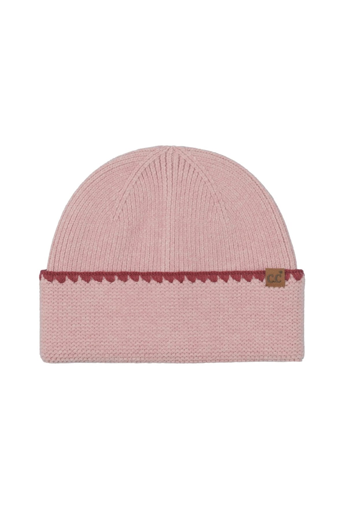 HTE0174 Paige Contrast Stitch Cuff Beanie - MiMi Wholesale