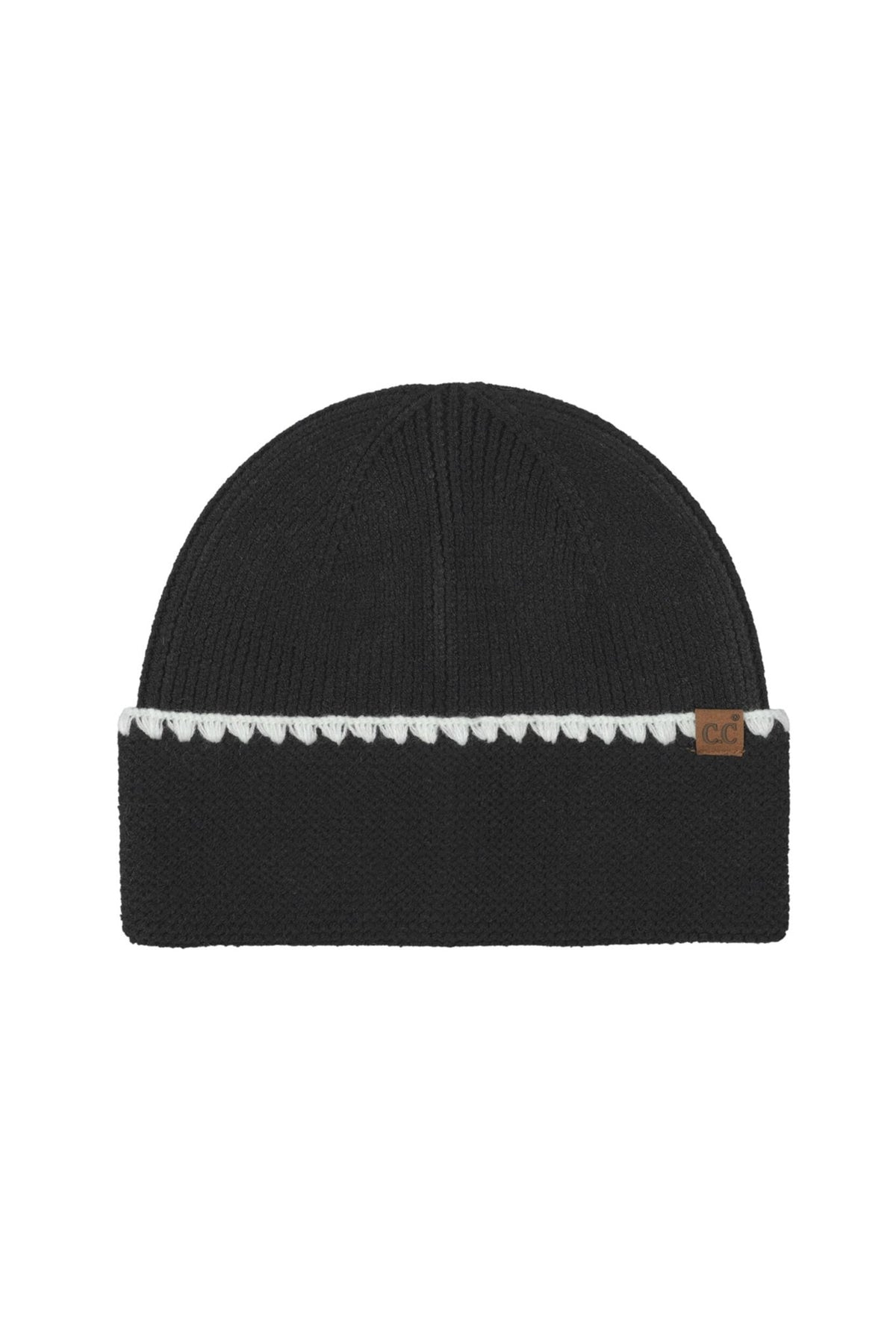 HTE0174 Paige Contrast Stitch Cuff Beanie - MiMi Wholesale