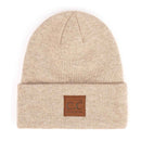 HTM9021 Unisex Soft Ribbed Leather Patch Beanie - MiMi Wholesale