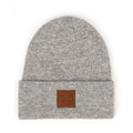 HTM9021 Unisex Soft Ribbed Leather Patch Beanie - MiMi Wholesale