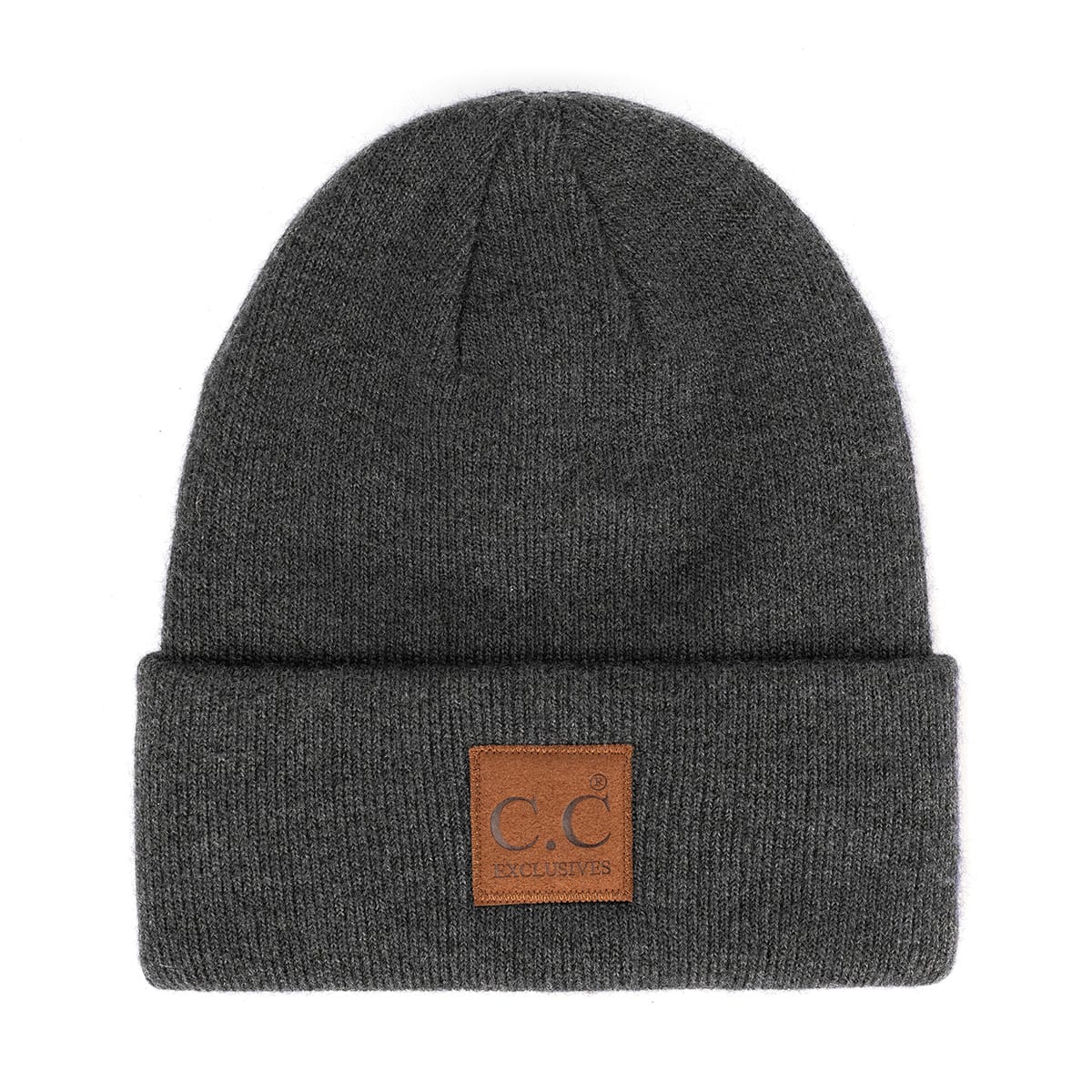 HTM9021 Unisex Soft Ribbed Leather Patch Beanie - MiMi Wholesale