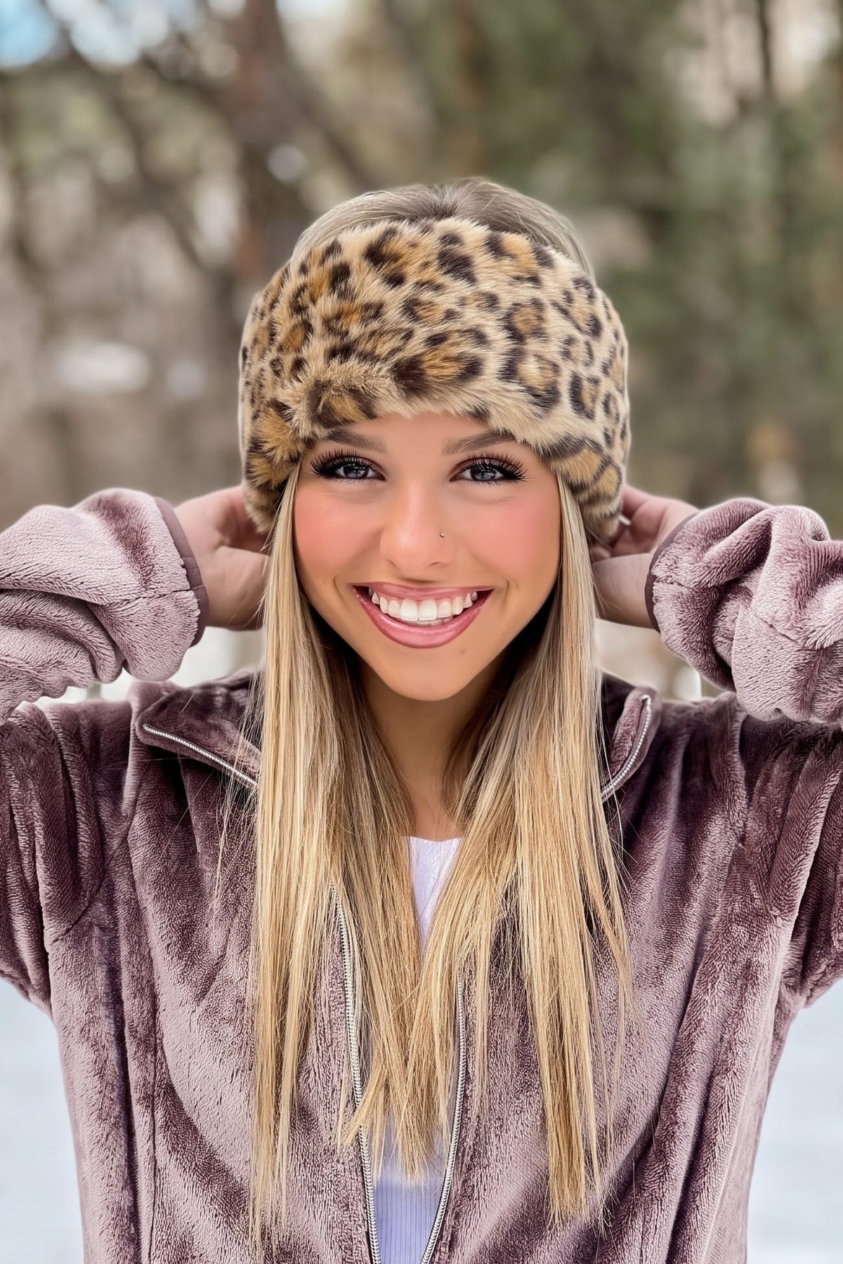 HWE0162 Zoe Leopard Faux Fur Headwrap - MiMi Wholesale