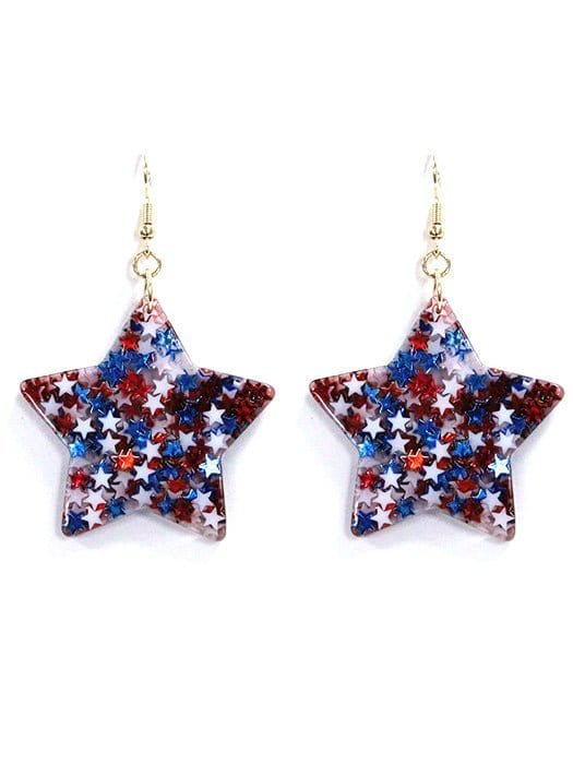 IE1365 America Themed Star Earrings - MiMi Wholesale