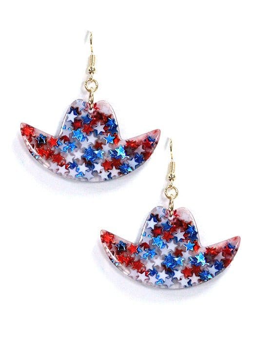 IE1367 America themed Cowboy Hat Earrings - MiMi Wholesale