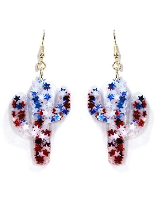 IE1368 America Themed Cactus Earrings - MiMi Wholesale