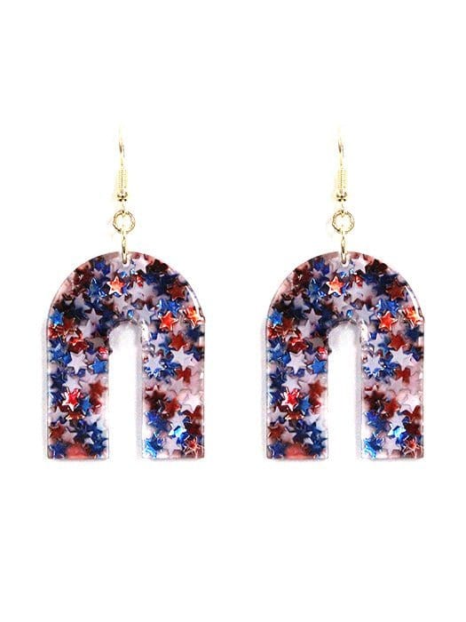 IE1369 America Themed Horseshoe Earrings - MiMi Wholesale