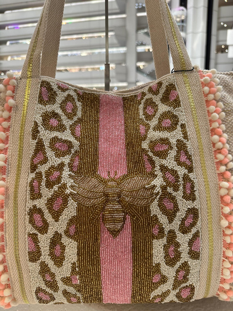 AB22472 Laurie Bee and Leopard Beaded Tote
